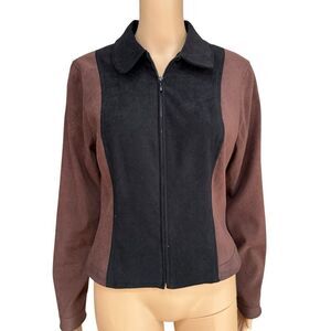 Cache vintage Women's Brown/Black jacket Suede Like Zip Up Jacket Blazer Sz M